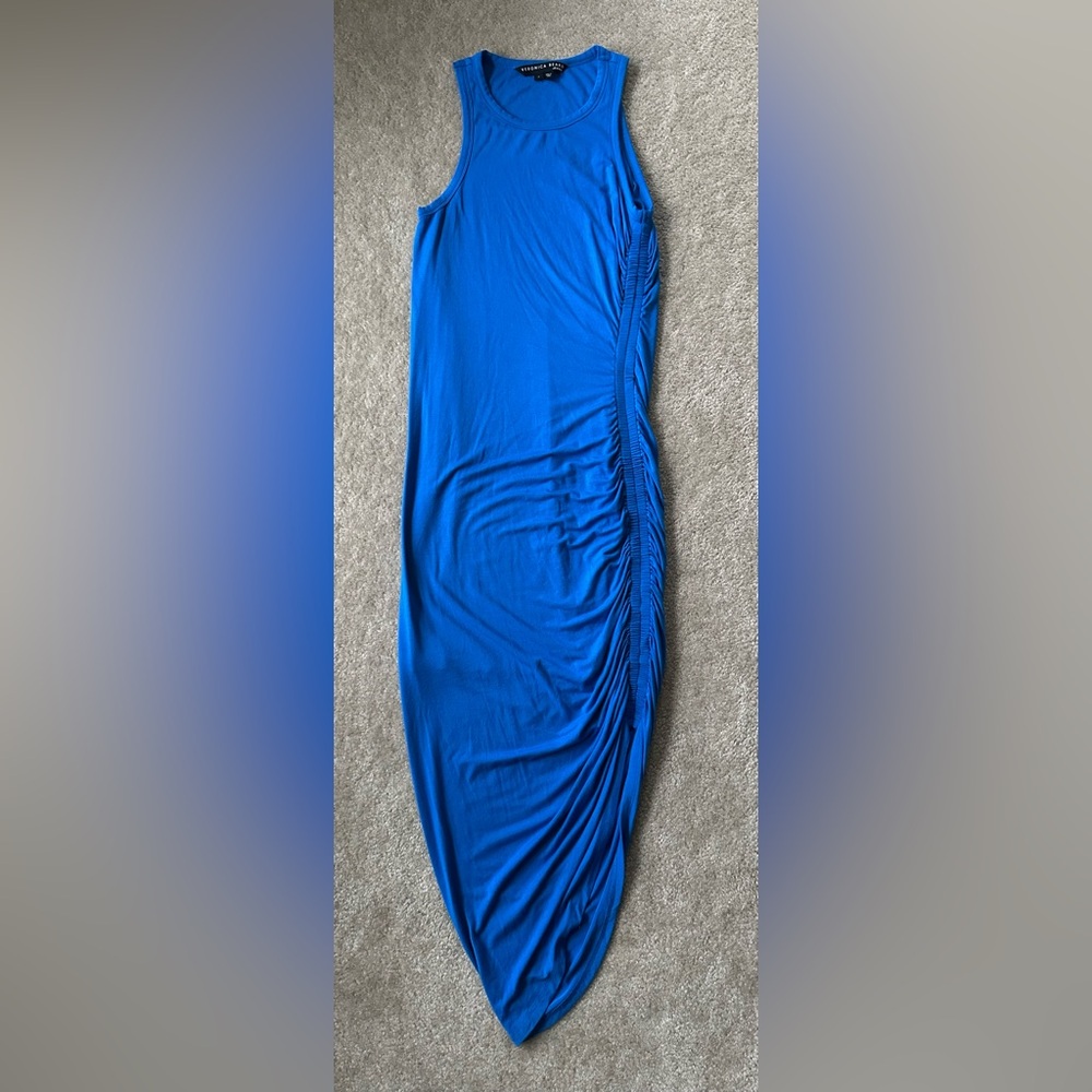 Veronica Beard Haylee Ruched Side Midi Dress Blue Sleeveless Women's Size Small